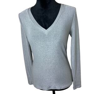 White House Black Market Silver Sparkle Knit Top Size XS
